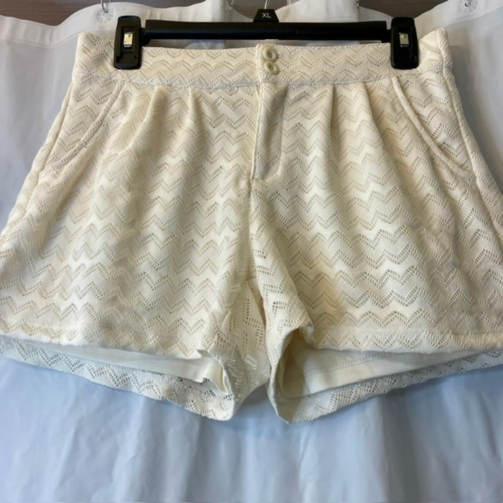 Be Bop Cream‎ Crochet Chevron High Waist Shorts Women Sz M Ivory Boho Cottage